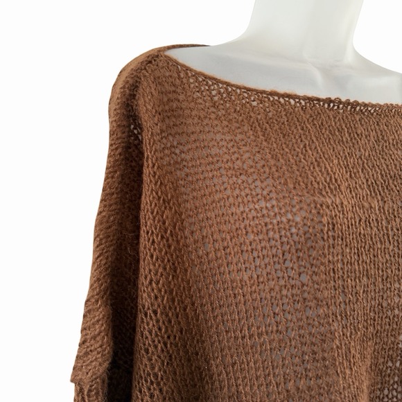 Handknit Brown Oversized Slouchy Sweater Womens 2X 3X Fuzzy Ribbed Knit Pullover - Picture 6 of 16